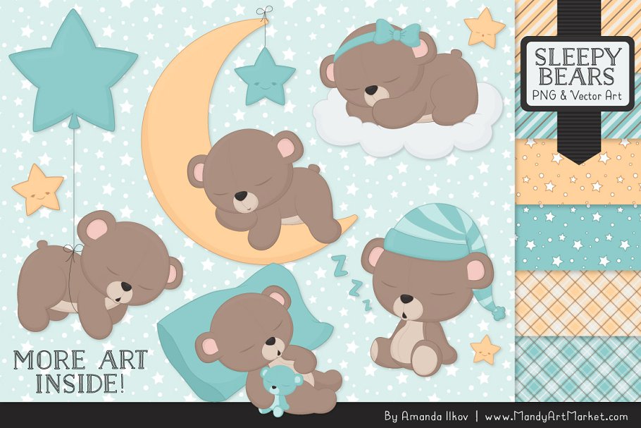 Download Aqua Sleepy Bears Clipart