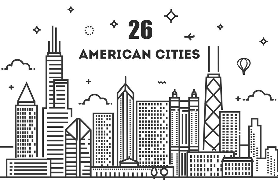 Download 26 American Cities Linear Skyline