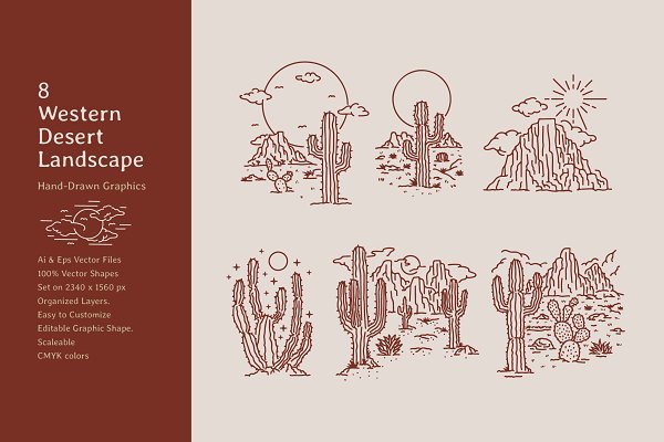 Download Western Desert Landscape Lineart