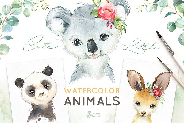 Download Cute Little Watercolor Animals