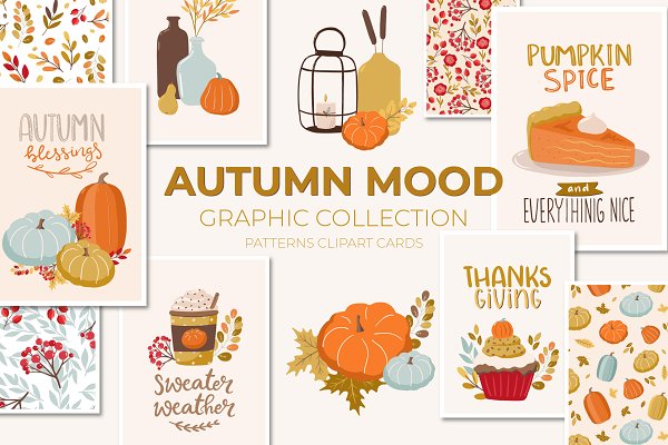 Download Autumn mood patterns&clipart bundle