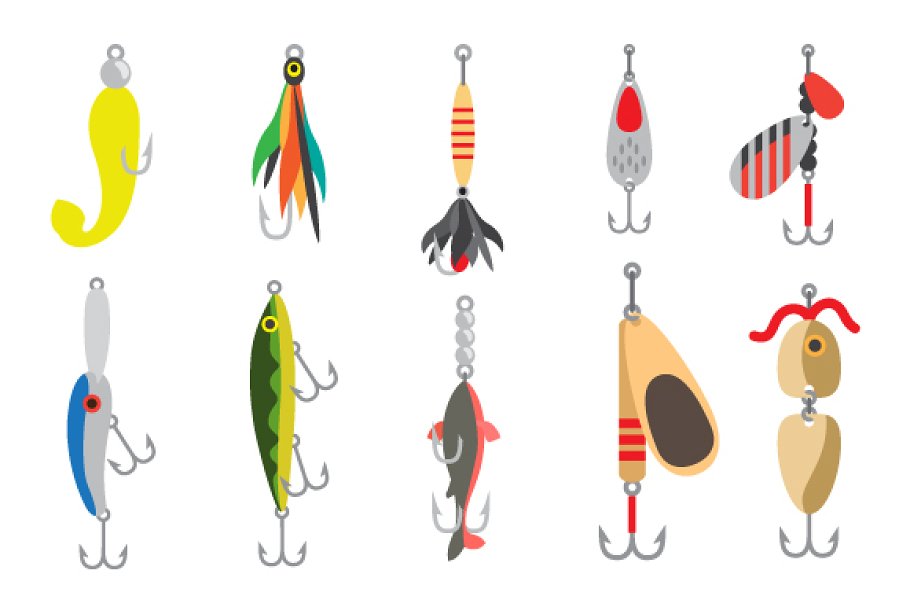 Download Fish lure with hook flat icons