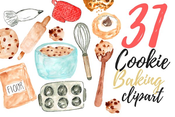 Download 31 Watercolor Cookie Baking Clipart