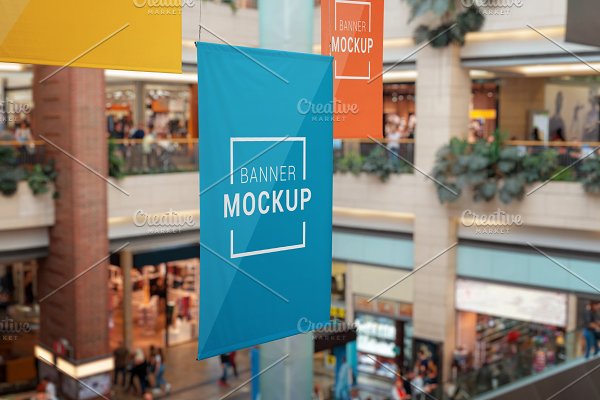 Download Banner mockups hanged in shopping