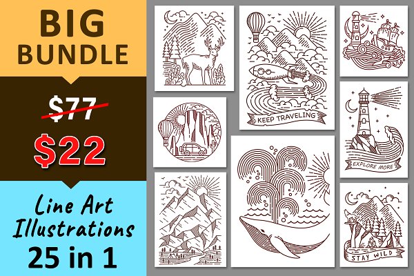 Download 25 in 1 Bundle - Line Illustrations