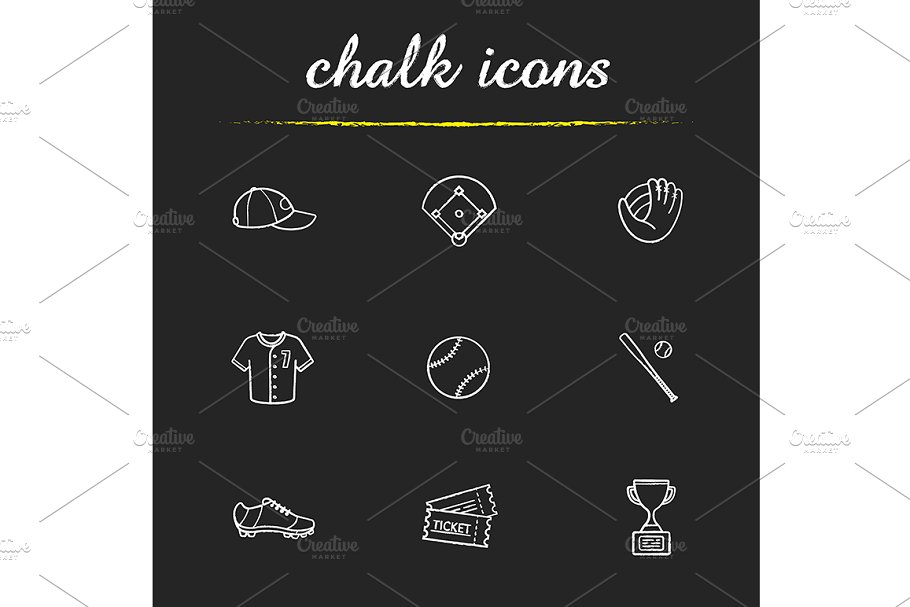 Download Baseball accessories 9 icons. Vector