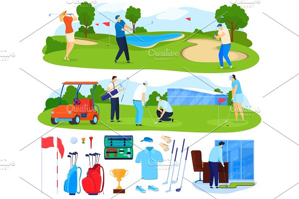 Download Playing golf vector illustration set