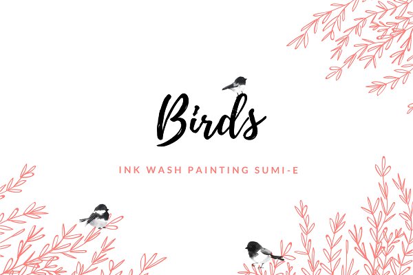 Download Japanese ink painting sumi-e. Birds.