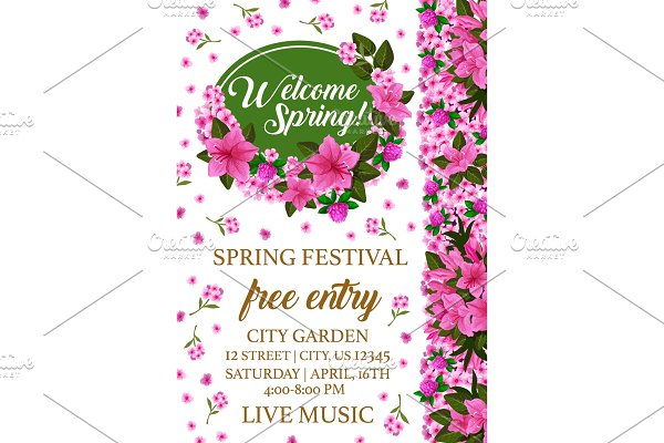 Download Spring festival poster with pink flower frame