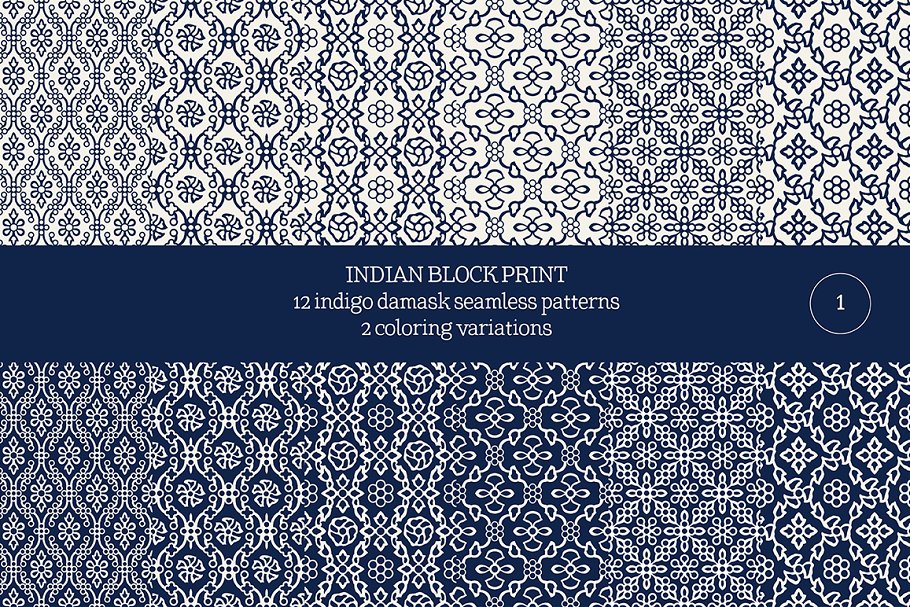 Download Blue Indian Block Print: Damask