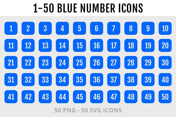 Download 1-50 Blue Numbers R Square Icons