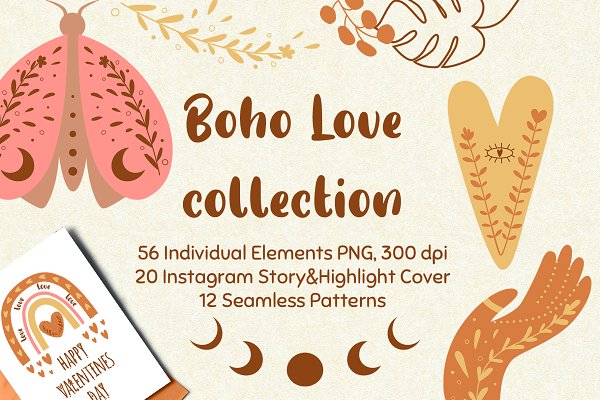 Download Valentines Day boho elements & logos