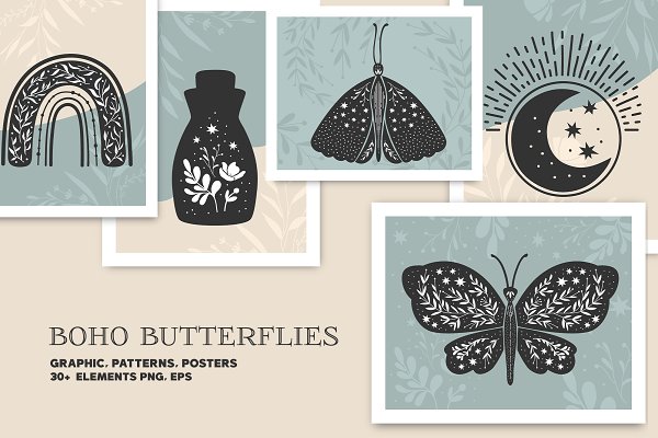 Download Boho Butterflies Vector Graphics