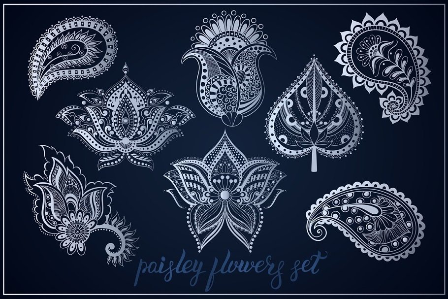 Download Paisley flowers & leaf Indian set