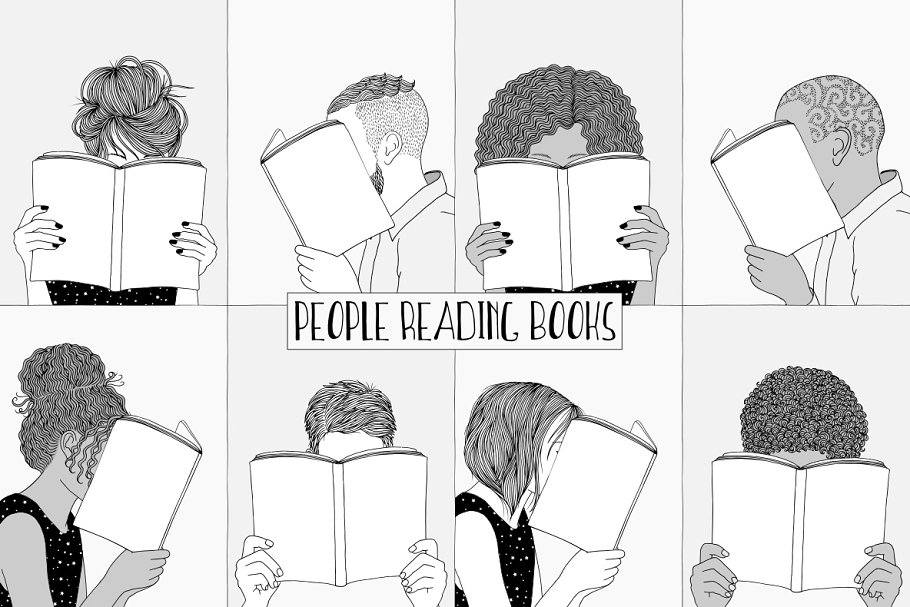 Download People Reading Books - Hand Drawn