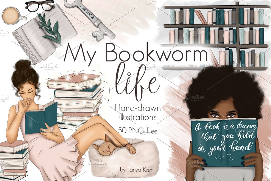 Download My Bookworm Life Clipart & Patterns