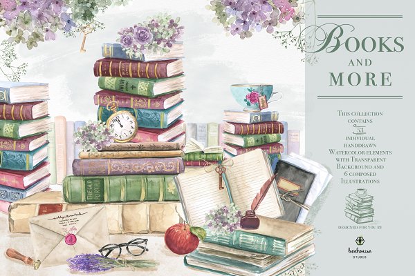 Download Books&More Watercolor Illustrations