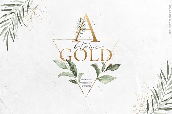 Download Botanic Gold watercolor alphabet