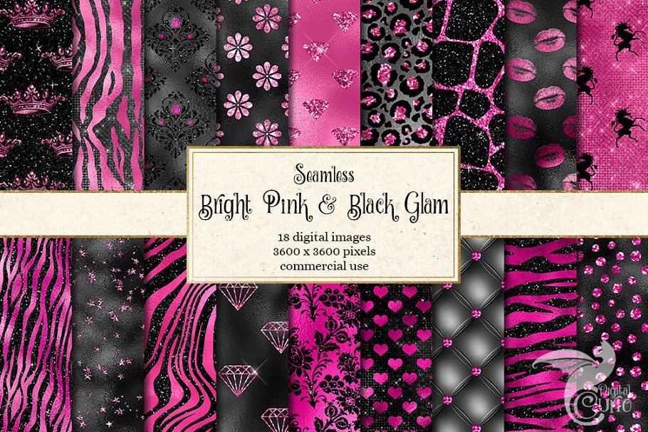 Download Bright Pink and Black Glam Patterns