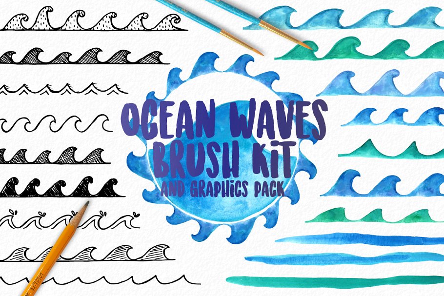 Download Ocean Waves Watercolor Brush Kit