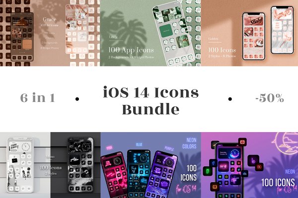Download iOS 14 Icons 6 in 1 BUNDLE 50% OFF
