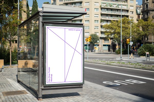 Download Barcelona Bus Stop Poster Mockup