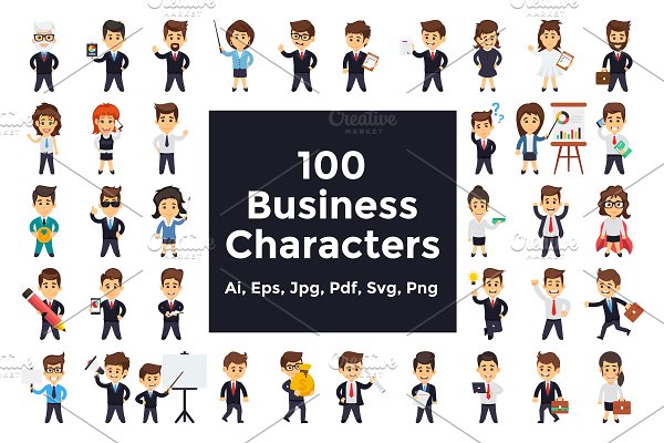 Download 100 Flat Business Characters Vector