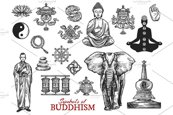 Download Buddhism religion sketch icons