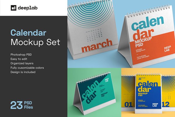 Download Desk Tent Calendar Mockup Set