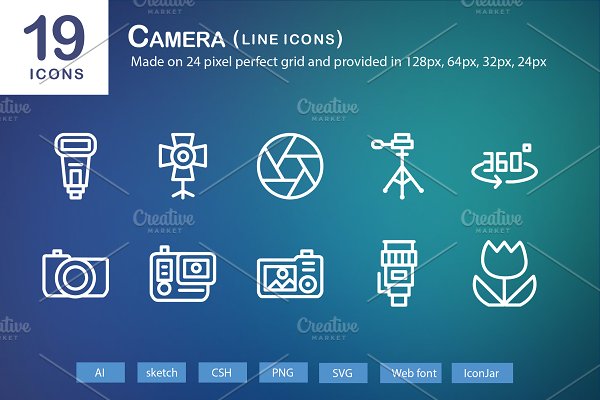 Download 19 Camera Line Icons