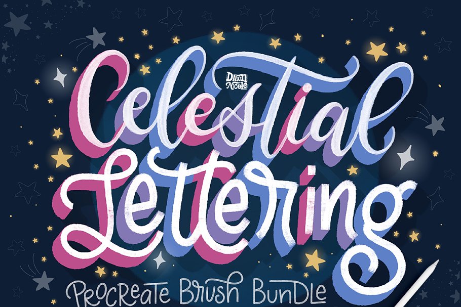 Download Celestial Lettering Procreate Bundle