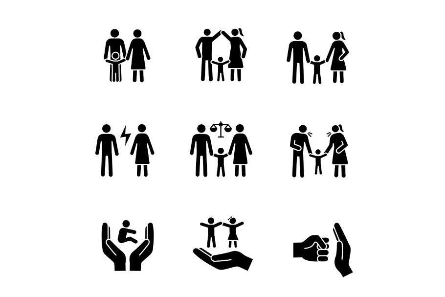 Download Child custody glyph icons set