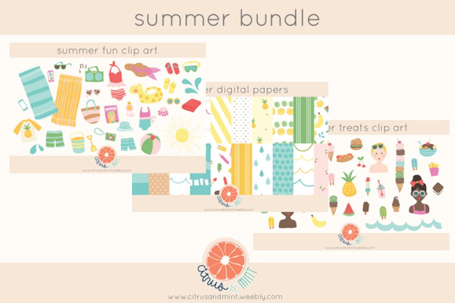 Download summer clip art and paper bundle