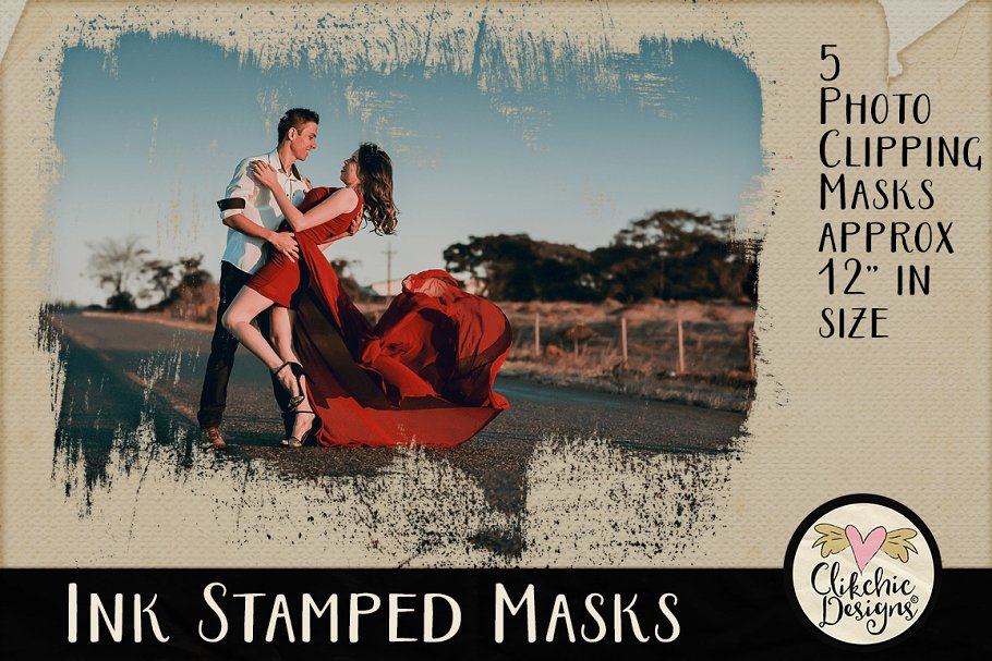 Download Ink Stamped Photo Clipping Masks
