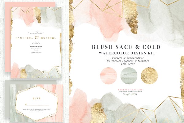 Download Blush Sage Gold Vein Watercolor