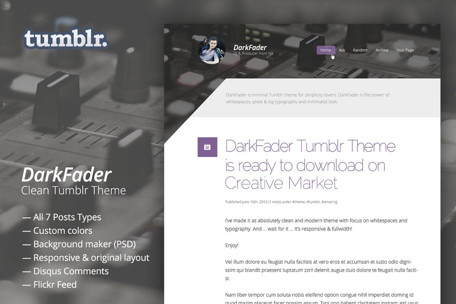 Download DarkFader — Clean Tumblr Blog Theme