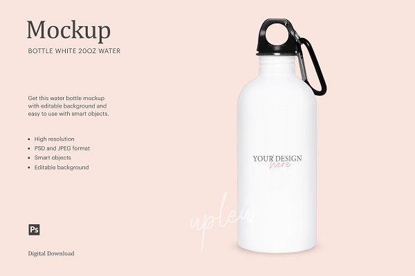 Download 20oz White Water Bottle Mockup
