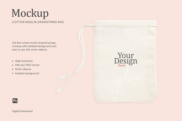 Download Cotton Muslin Drawstring Bag Mock Up