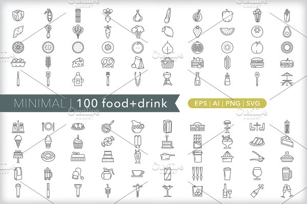 Download Minimal 100 food + drink icons
