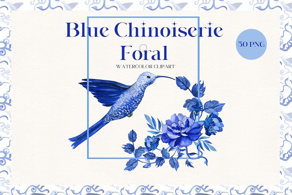 Download Blue Chinoiserie Floral Watercolor