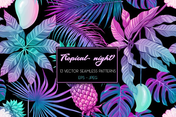 Download 13 Tropical Night Seamless Patterns