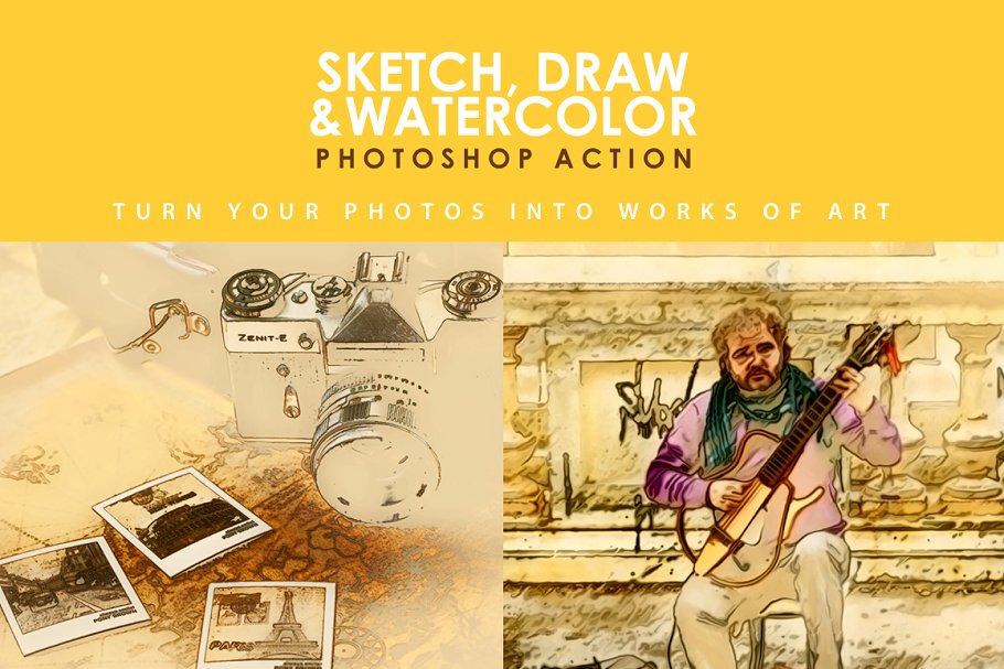 Download Sketch Draw Watercolour PS Action