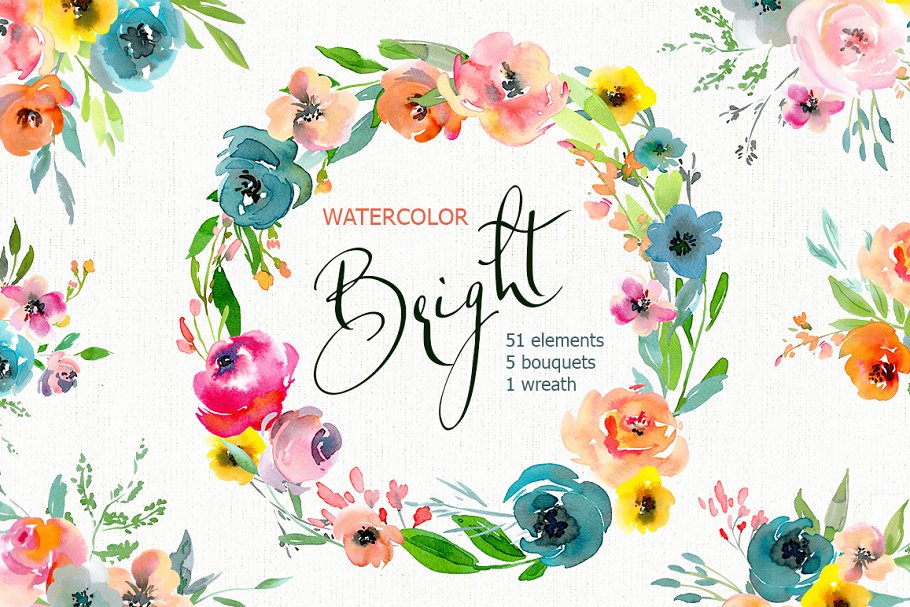 Download Bright Watercolor Flowers & Bouquets