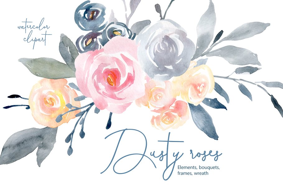 Download Watercolor Flowers Dusty Pink & Blue