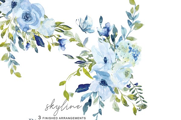 Download Watercolor Blue Florals Clip Art