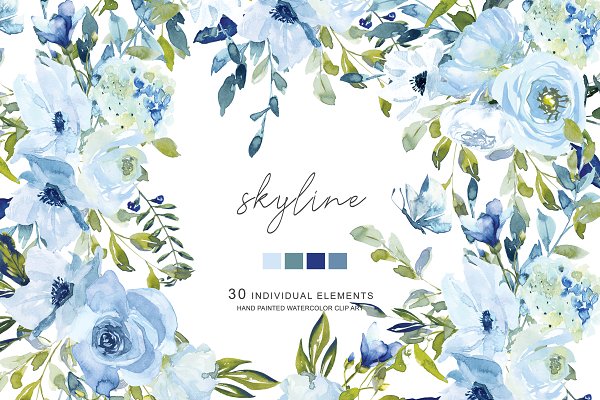 Download Watercolor Blue Florals Clip Art