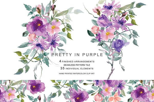 Download Watercolor Purple & Mauve Flowers