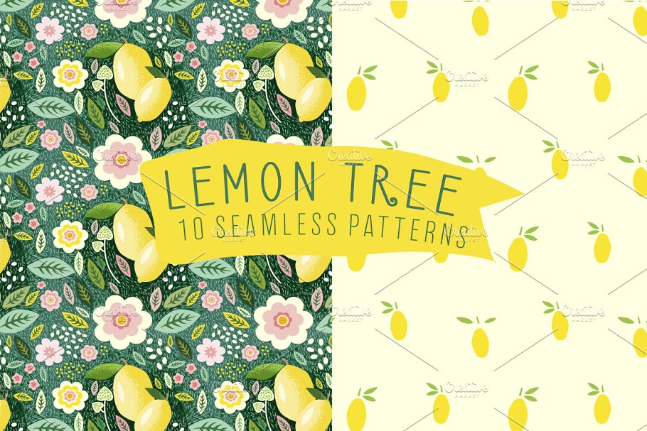 Download Lemon Floral Seamless Patterns