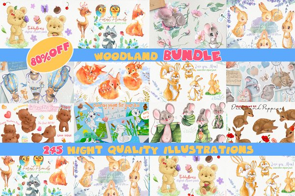 Download Watercolor forest animals bundle