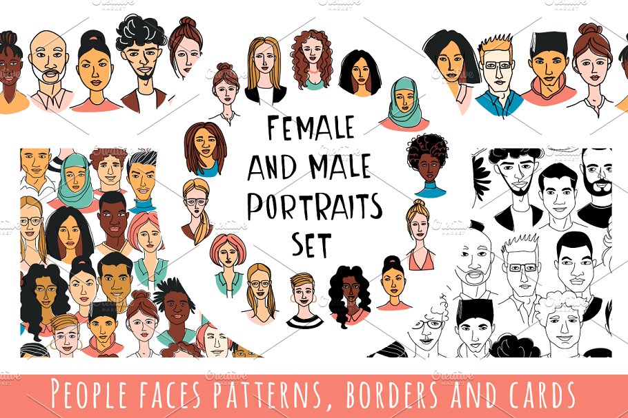 Download Diverse women's men's portraits set